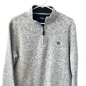 CHAPS 1/4 Zip Pullover Mens L Long Sleeve Top Pockets Sweater EUC Wh Black Gray